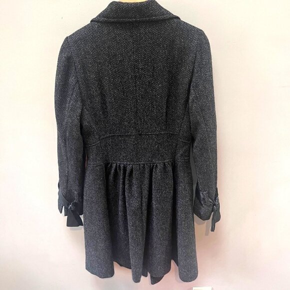 Peruvian Connection Wool Blend Women's Herringbone Leather Detail Long Coat- Siz - Picture 4 of 5